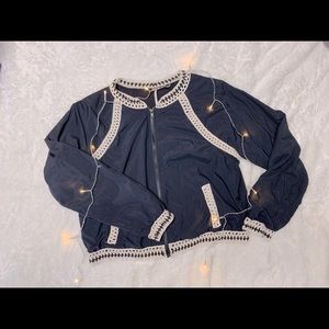 Free People Navy Bomber Jacket in large